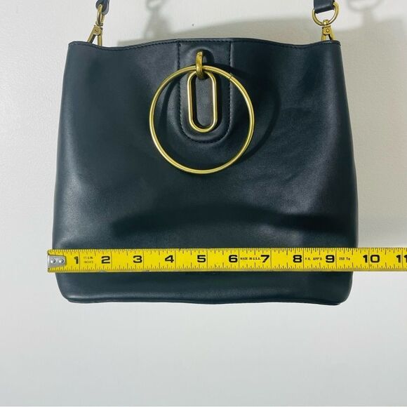 Nine West Soft Leather Black Handbag w Large Brass Gold Handles & Optional Strap - Picture 13 of 15